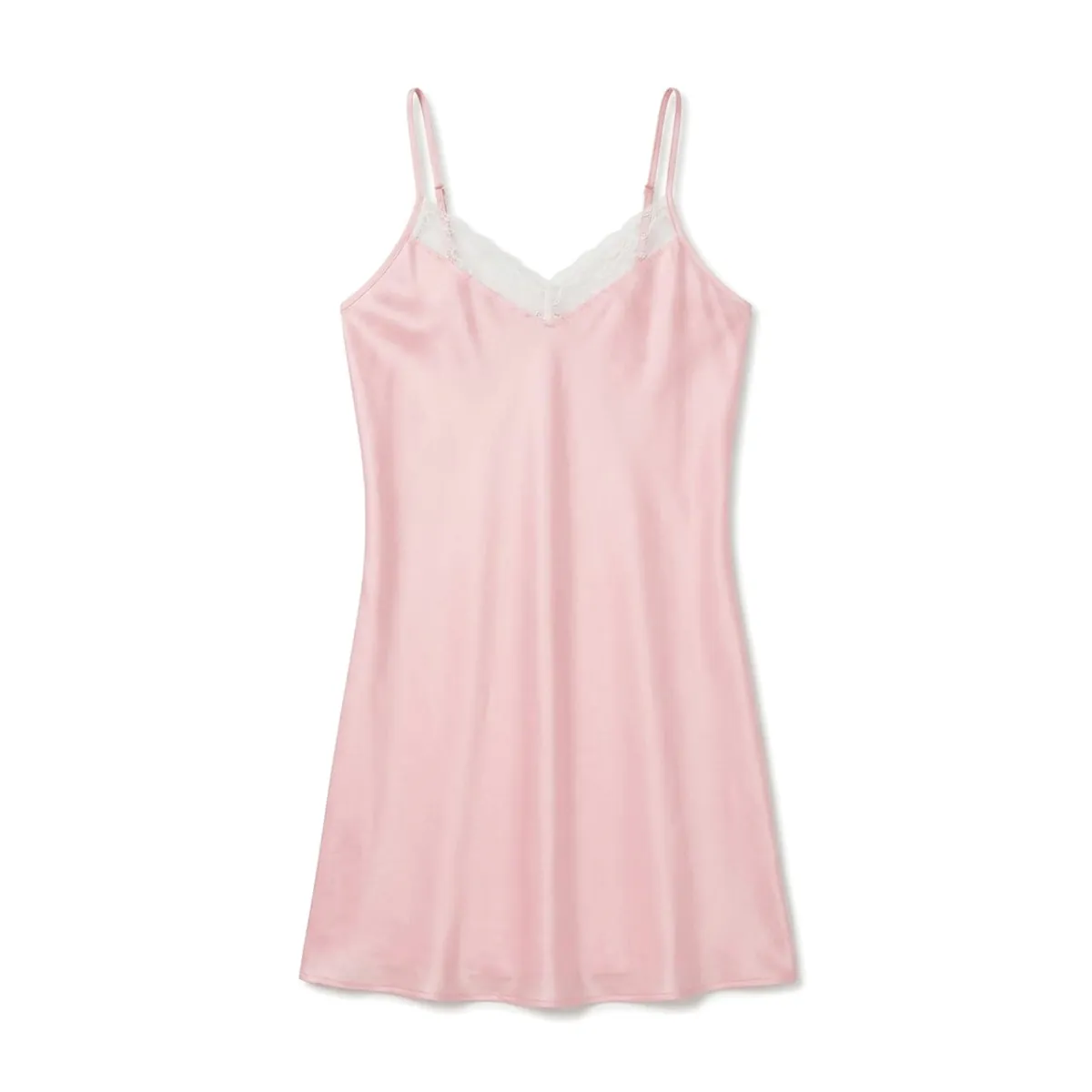 Light Pink Plain Satin Chemise - White Lace