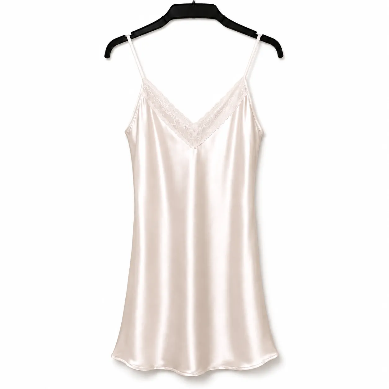 White Plain Satin Chemise - White Lace