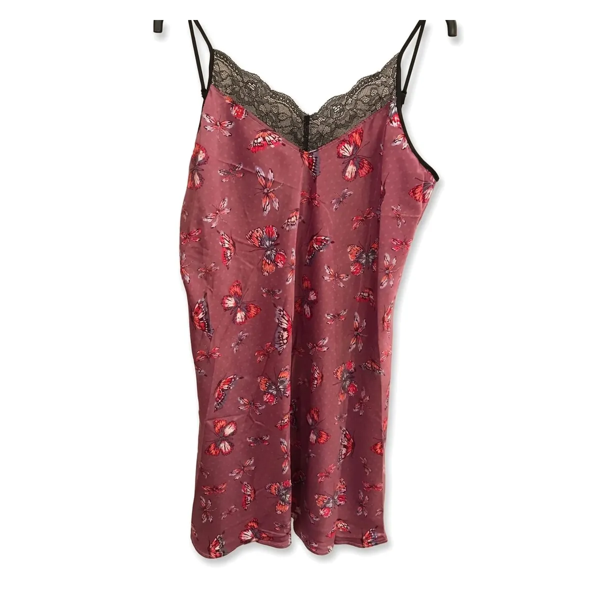 Mauve Butterfly Printed Chemise - Black Lace