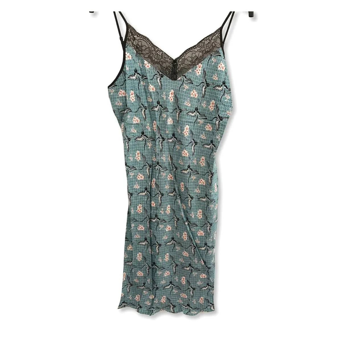 Blue Printed Chemise - Bird & Floral Pattern