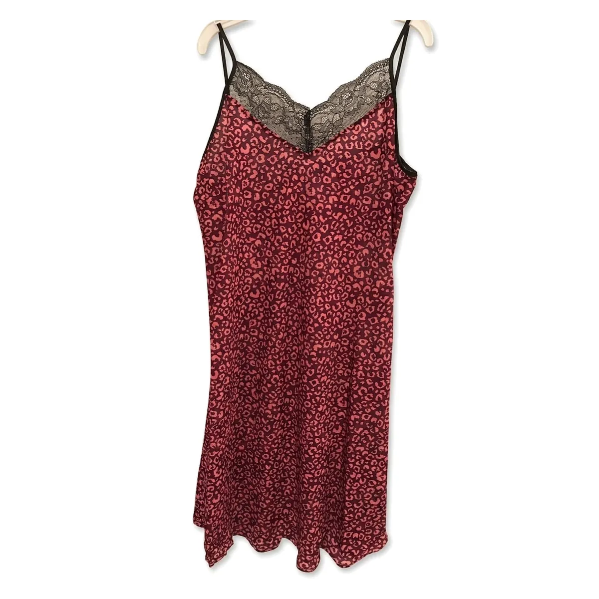 Red/Black Leopard Print Chemise - Black Lace