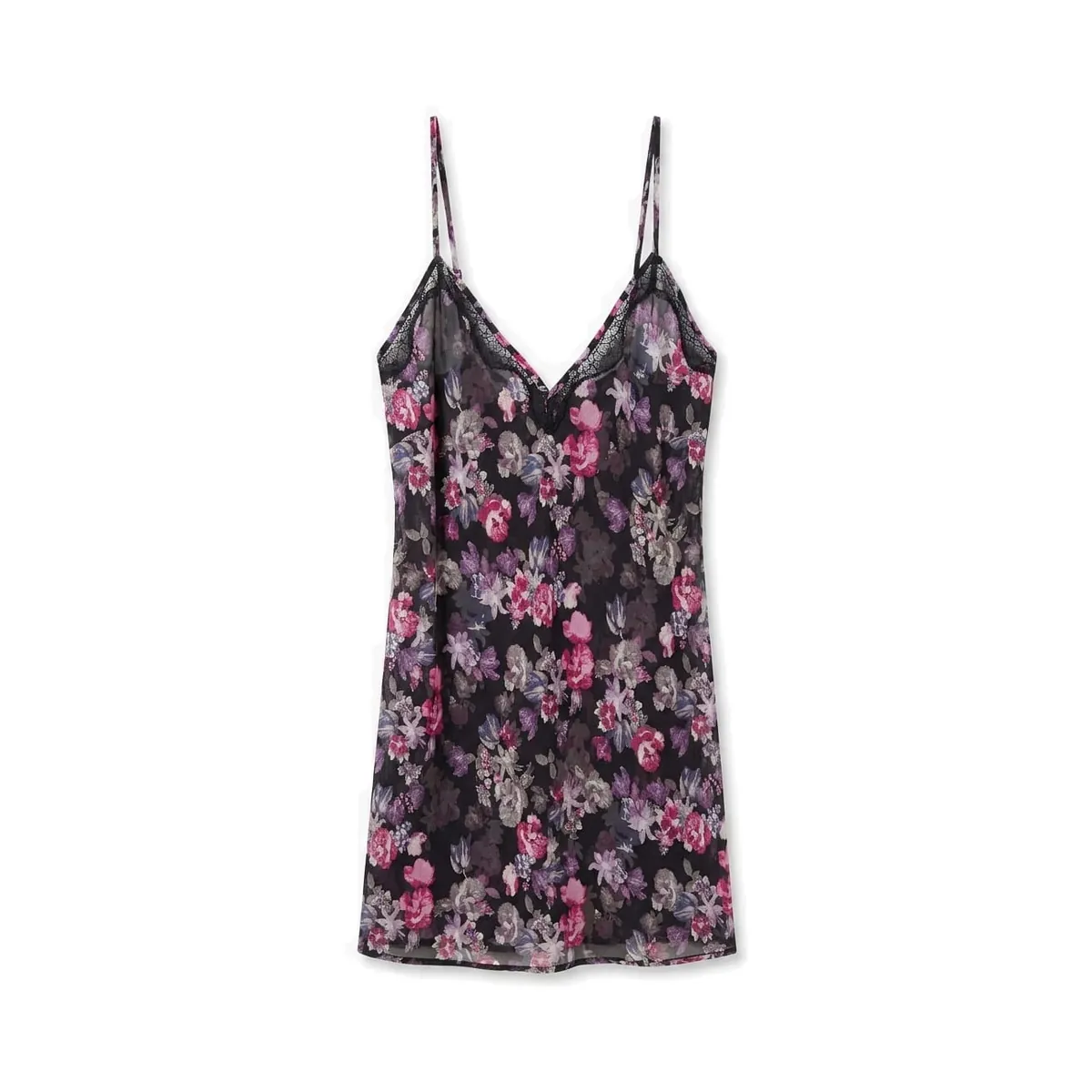 Black Floral Printed Chiffon Chemise - Style B